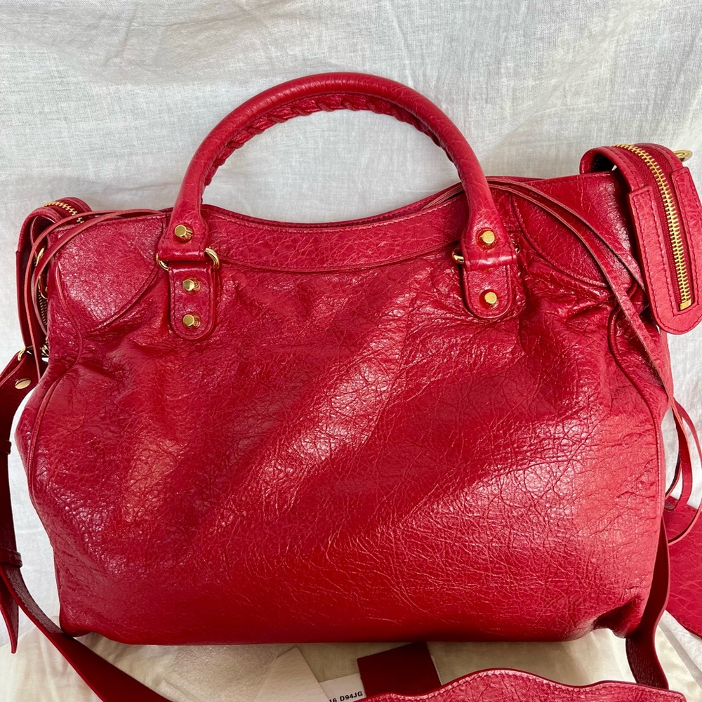 Balenciaga Red Leather Satchel Bag - Picture 5 of 12